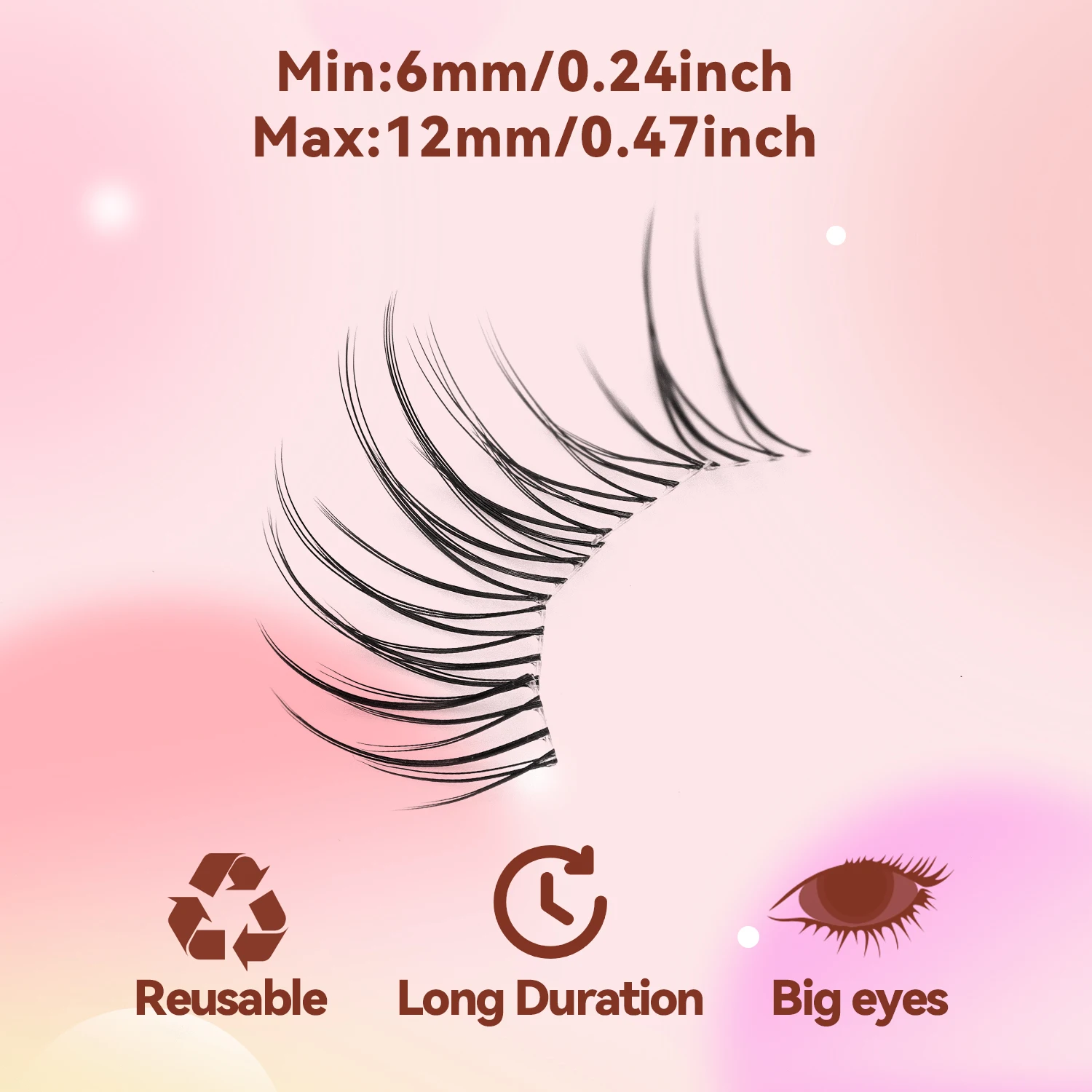 ขนตาปลอมแบบช่อ 100 ชิ้น แบบธรรมชาติ แยกเป็นช่อเดี่ยว ก้านใส ติดเองได้ ขนตาแบบเส้นเล็ก