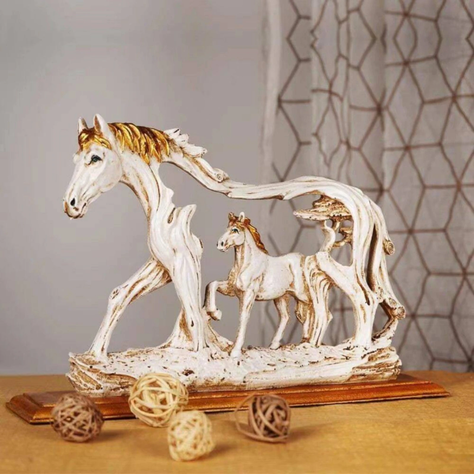 

Resin Horse Figurine Hollow-out Horse Sculpture Display Piece Rectangular Plinth Home Decor Artistic Finish for Study
