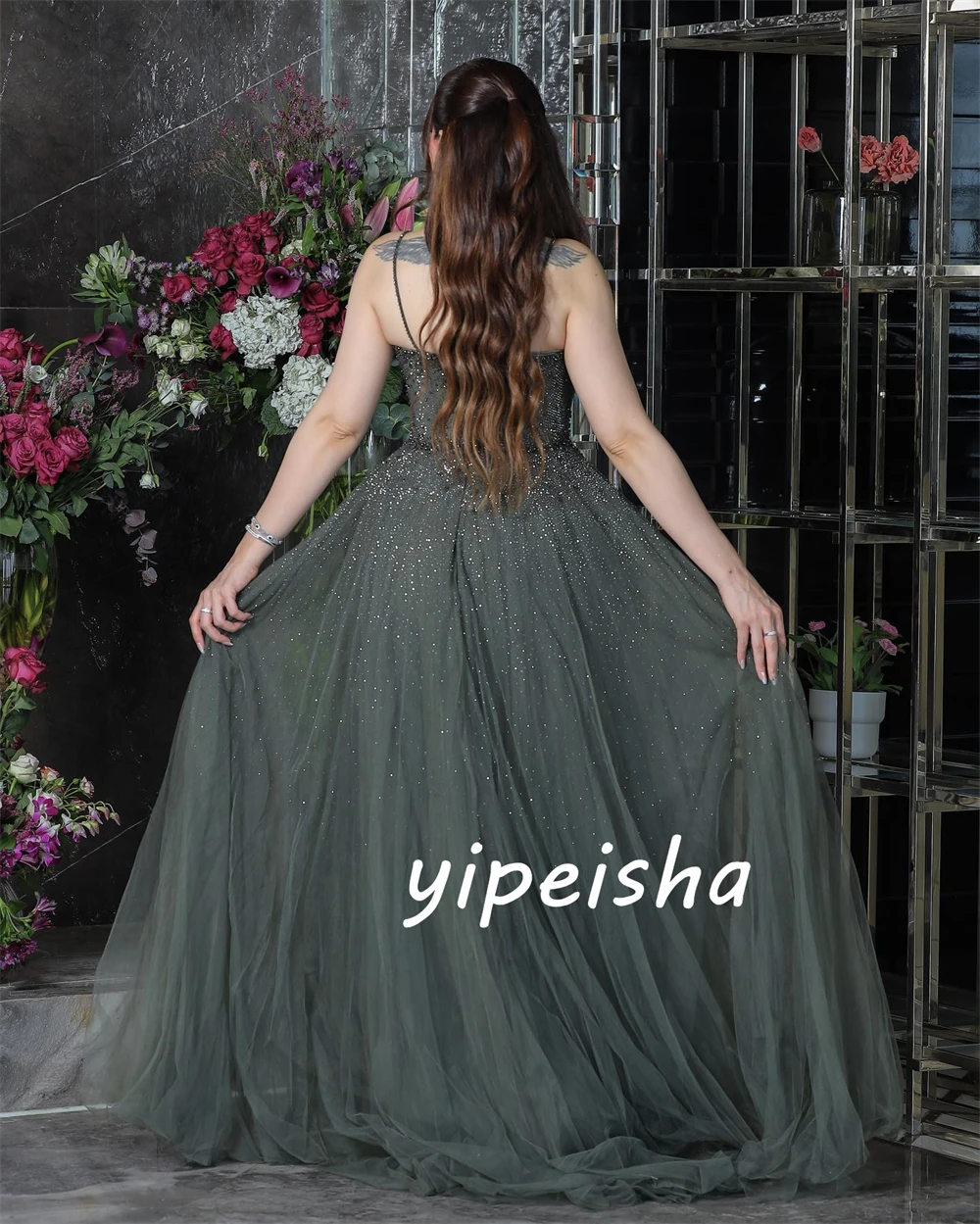 Customized Evening Tulle Draped Sequined Clubbing A-line Spaghetti Strap Bespoke Occasion Gown Long Dresses