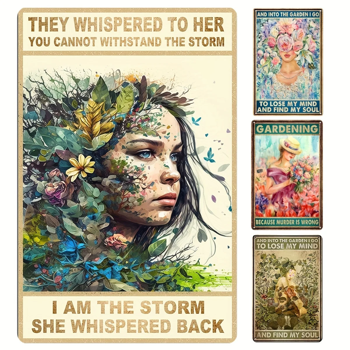 

They Whispered To Her I Am The Storm Tin Sign 12x8 Inch Nature Vintage Leaves Girl Metal Wall Decor Room Decoration Posters