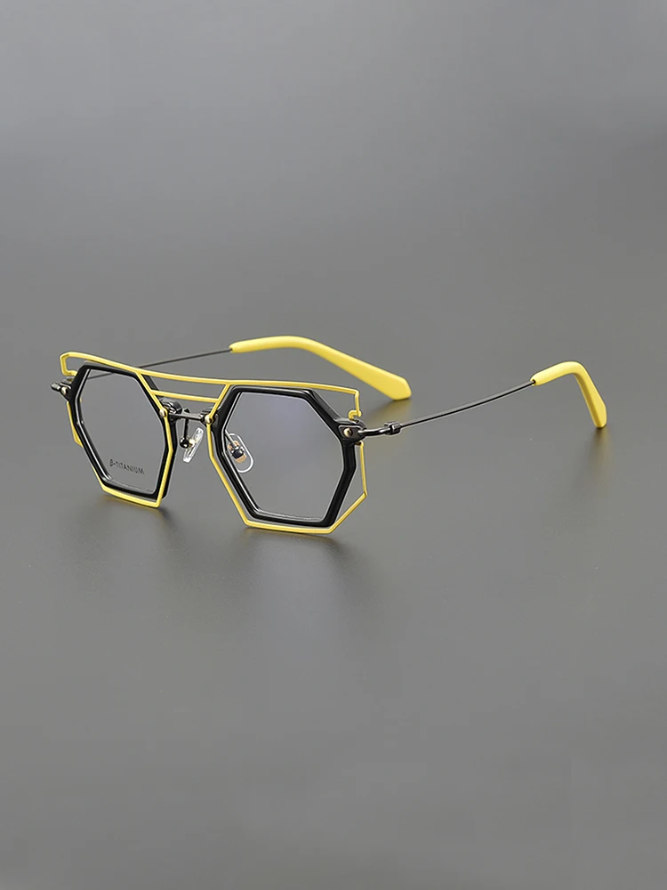 Niche designer polygon personality glasses frame square retro literary fashion optical prescription myopia glasses big face