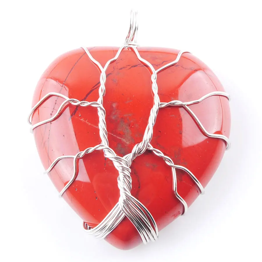 

6 шт./лот натуральный камень кулон в форме сердца «Древо жизни» ожерелье для женщин с кристаллами ожерелье для изготовления ювелирных изделий BN362