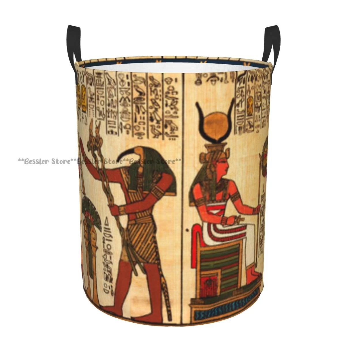 

Laundry Basket Egyptian Papyrus With Hieroglyphs Round Storage Bin Collapsible Hamper Clothes Bucket Organizer