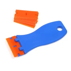 Plastic Razor Scraper with 10pcs Double Edged Plastic Blades for Removing Car Labels Stickers Glue Decals on Glass Windows