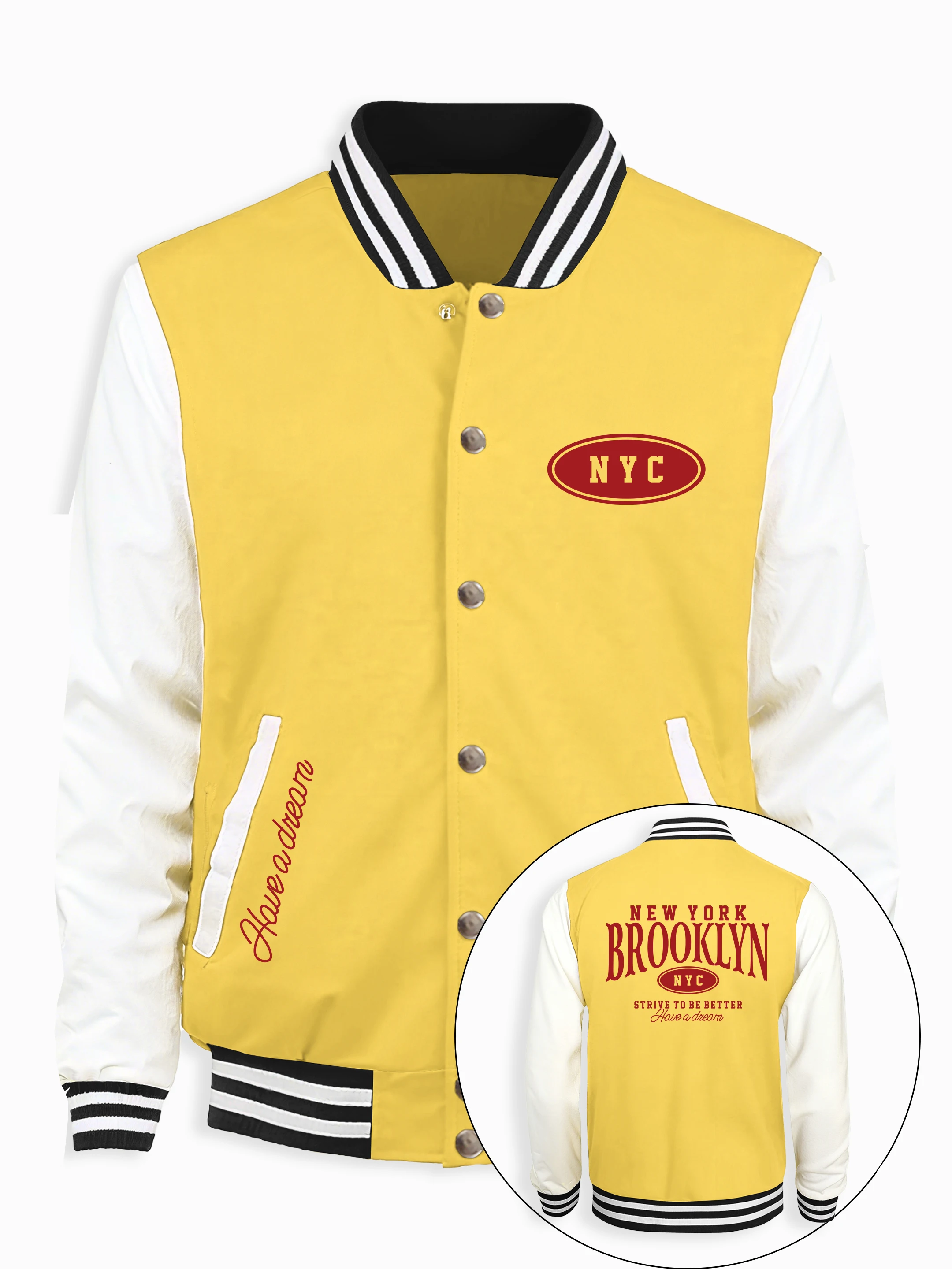 

Brooklyn New York Strive To Be Better Print Male Baseball Jersey Hip Hop Fleece Streetwear Autumn Casual Streetwear Men Jackets
