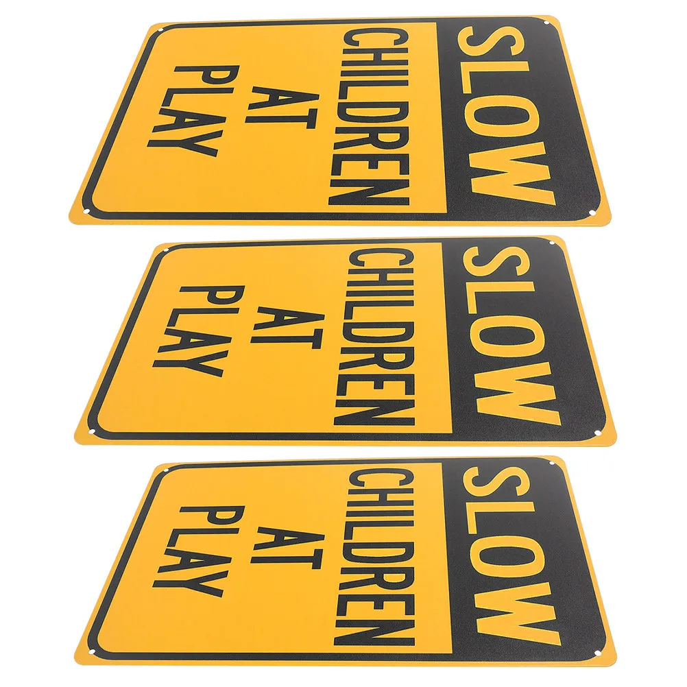 3Pcs Slow Down Sign Metal At Play Road Sign Weatherproof Heavy Duty for Street Lawn Safety Zones