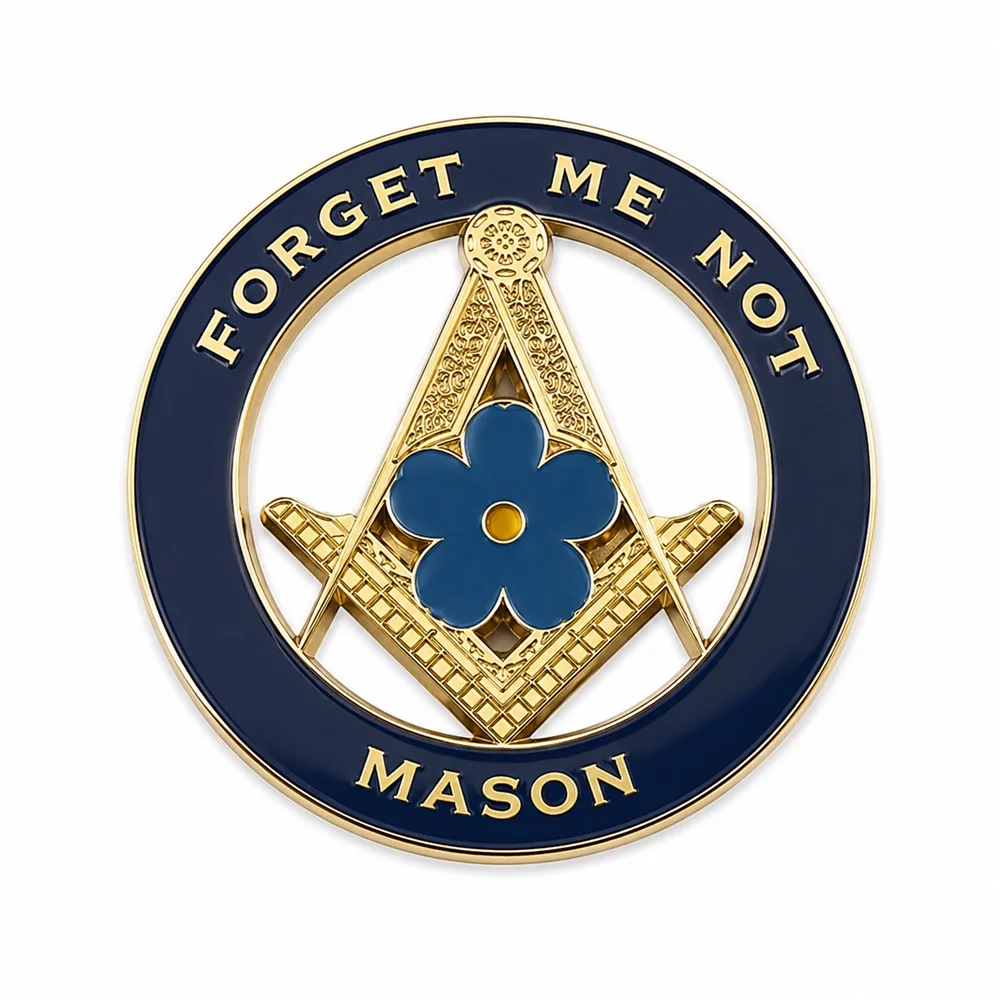 Forget Me Not Masonic Car Emblem Metal Gold Plated Freemason Symbol Car Badge Sticker with Red Adhesive,3 inches,Blue Black