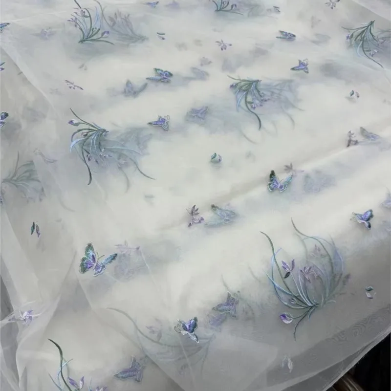 Summer New Embroidery Fabric Chinese Style Real Silk Fabric