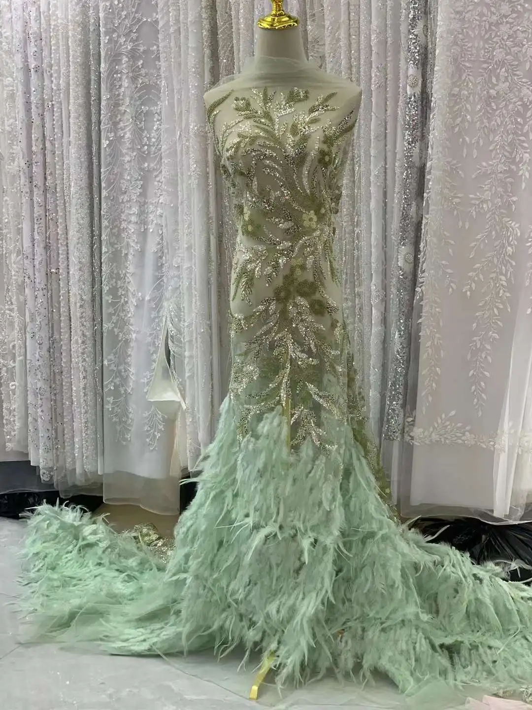 

Luxurious High -end French Beaded Lace Fabric 2024 High Quality African With Sequins Fabric For Wedding Dress Xb