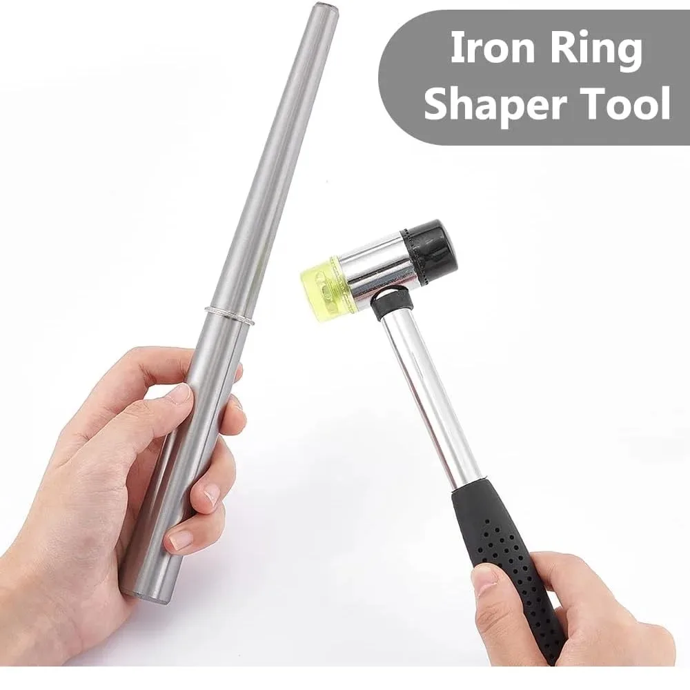 PHYHOO Jewelry Making Tools Dual-Face Ring Sizer Stick and Jewelry Hammer Professional Ring Measuring Tool DIY Jewelry Crafting