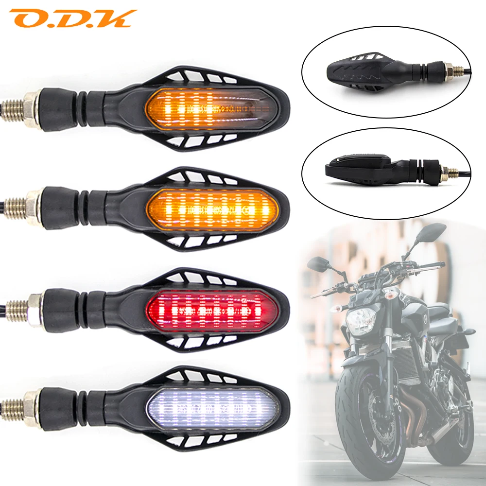 24 LED Motorcycle Turn Signal Tail Light Flowing Blinker 12V White Yellow Red Flashing Brake DRL Daytime Warning Running Lamp