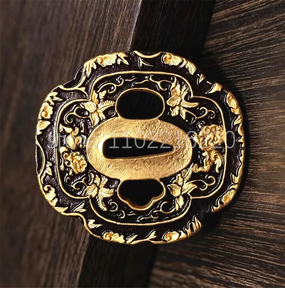 Very Excellent Copper Brass Gold Plated Tsuba Handguard Guard For Real Japanese Samurai Katana Sword Fittings