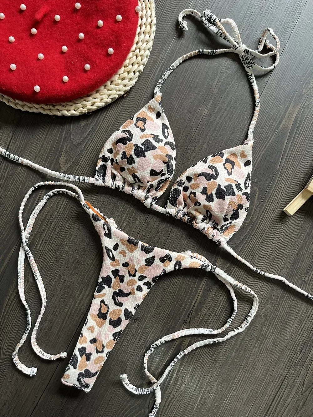 

Sexy Leopard Thong Women Swimsuit Push Up Bikini Set 2-piece Swimwear 2023 Female Beachwear Bathing Suits Biquinis