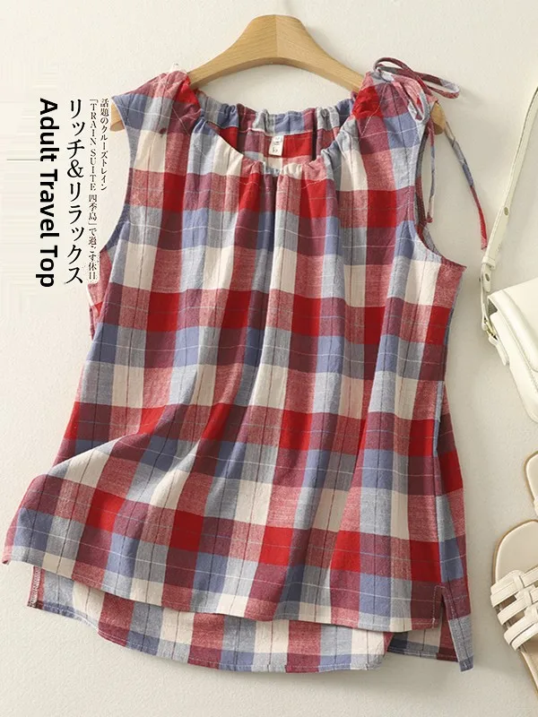 

Летний клетчатый жилет Svel с поясом, круглая футболка Ne для похудения, универсальный, для поездок на работу, обычный све, свободный крой, неиспускаемый ...