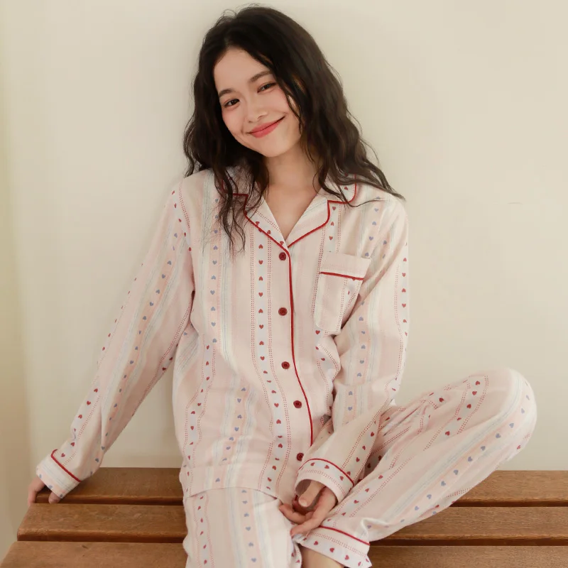 

Sweet Spring and Autumn Women's Pajamas, made of pure cotton brushed long sleeved pants, casual and loose home clothes