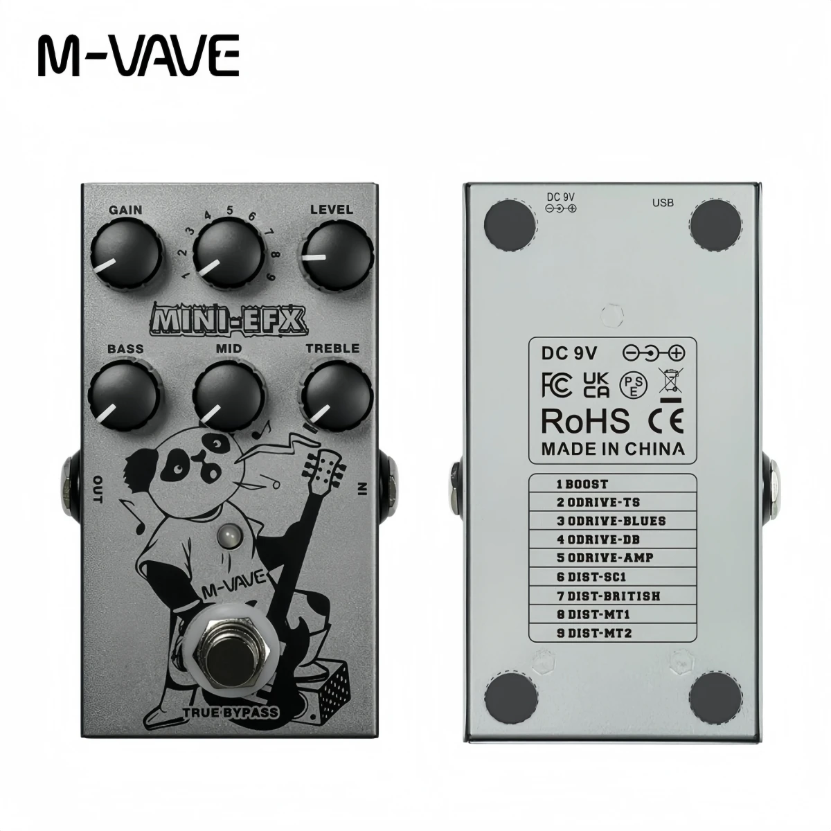 Pedal de Distorção Overdrive M-VAVE MINI-EFX com 4+4 Efeitos / EQ de 3 Bandas True Bypass Compacto Multi-Efeitos para Guitarra Elétrica