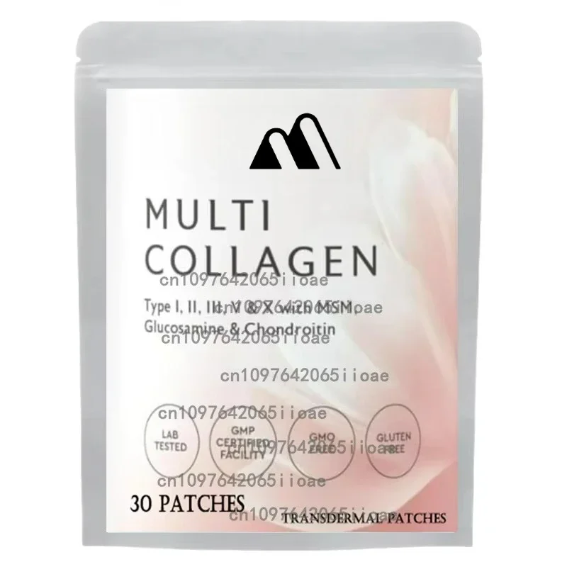 

30 пластырей Мультиколлагеновые пептиды Трансмические пластыри типа I, II, II, V и X, поддерживает здоровую кожу и ногти, Gut Health