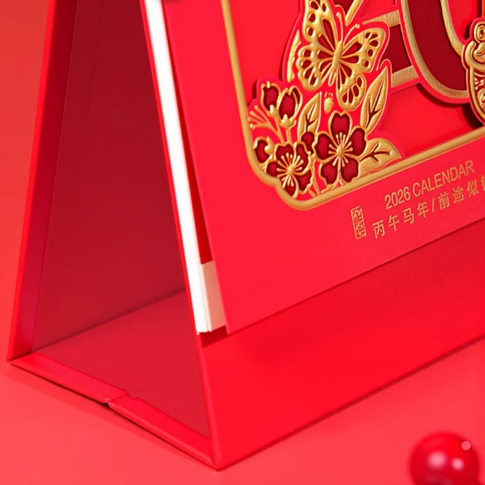 

Horse Year 2026 Desk Calendar Traditional Chinese Style New Year Calendar Date Display Blessing Words Standing Flip Calendar