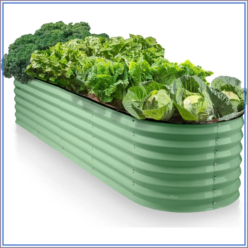 

9-in-1 Galvanized Steel Raised Garden Bed 8x2x1.5ft Modular Planter for Vegetables Flowers 18in Tall Outdoor Light Green Patented Design