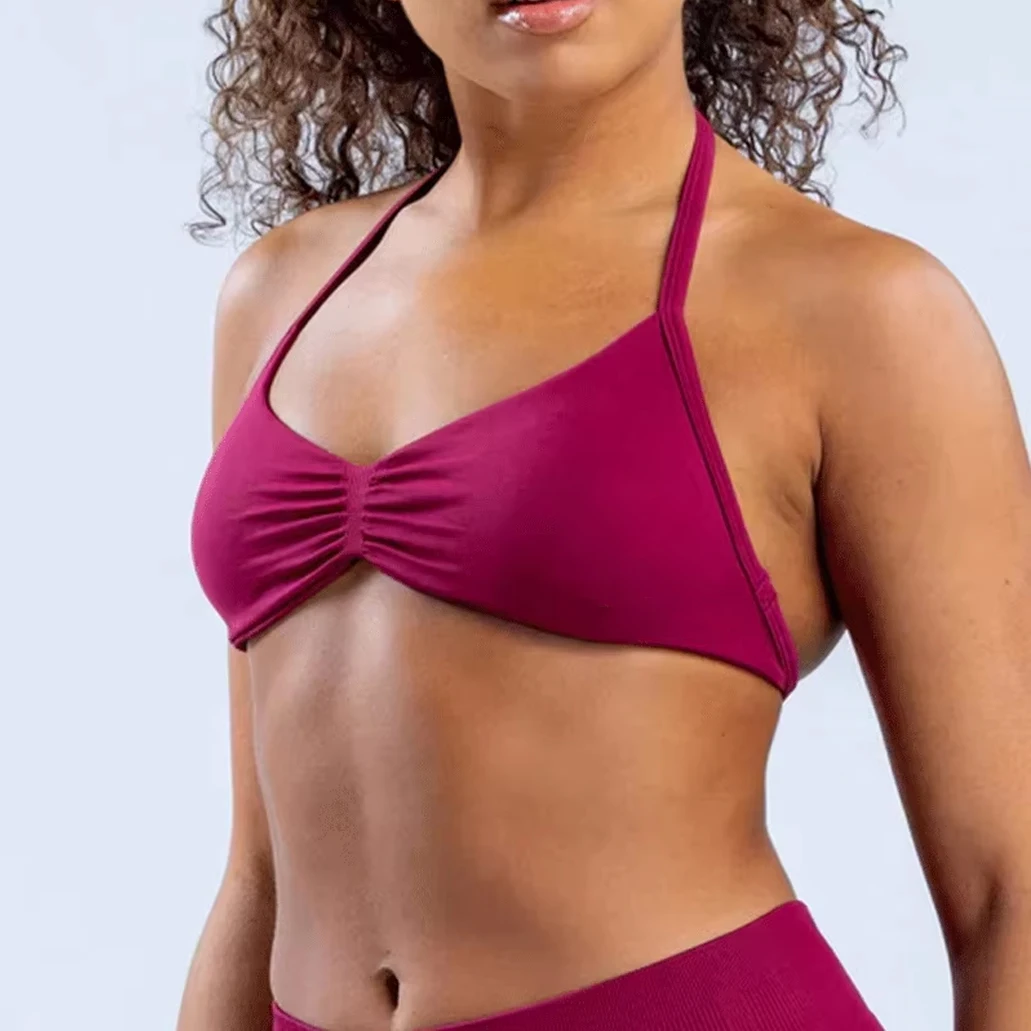 ملابس حريمي عالية الدعم رقيقة حزام الرسن الرياضة سلس حمالات الصدر تأثير Strappy الصدرية رياضة أعلى Scrunch تجريب اليوغا تانك الصدرية