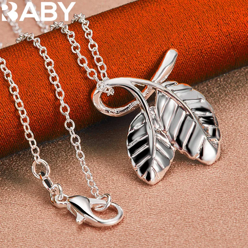 

URBABY 925 Sterling Silver With 16-30 inch Chain Leaf Pendant Necklace For Women Men Fashion Wedding Party Gift Charms Jewelry