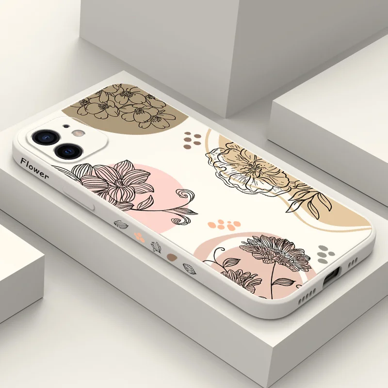 

Linear Flowers Phone Case For iPhone 12 11 X XR XS 8 7 SE2 Plus Pro Max Mini Silicone Cover