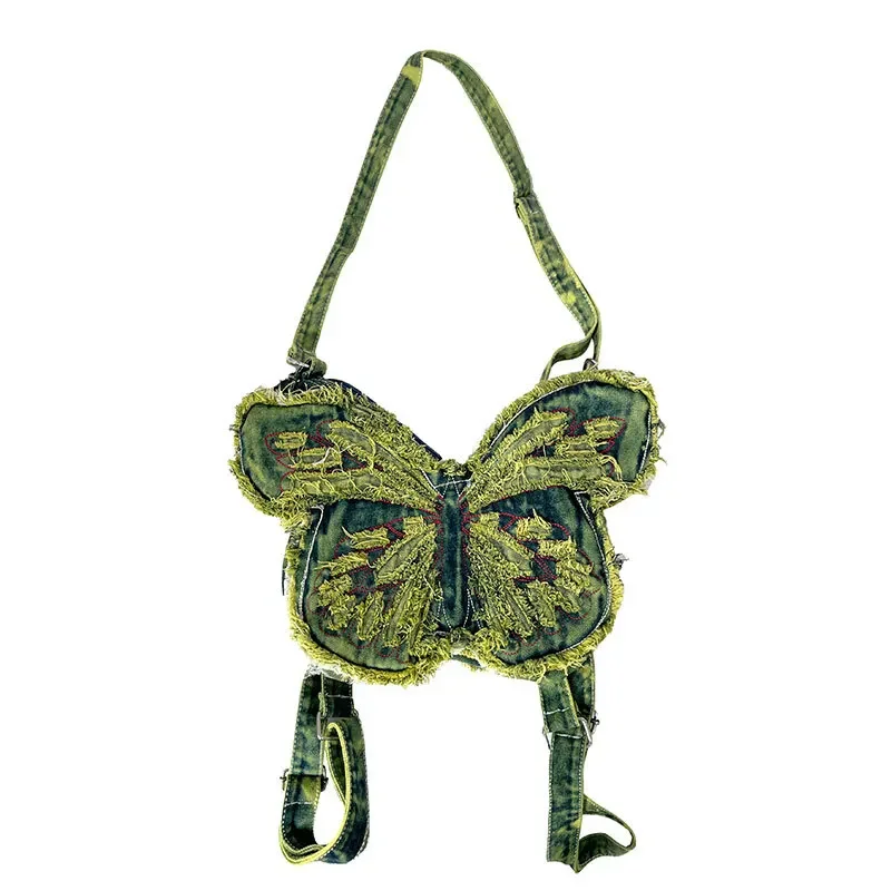 بارد خمر عارضة الجينز حقيبة كتف حقيبة الظهر حقيبة ظهر المرأة حقائب اليد رومانسية الأرجواني فراشة الدنيم حقيبة يد