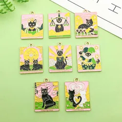 8/10pcs 21*28mm Enamel Tarot Card Sun and Moon Cat Charms Alloy Metal Pendants  for DIY Jewelry Making Accessories