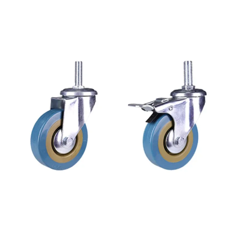 4pcs-3 Inch M8/m10/m12 Screw Rod Pvc Gray Rubber Wheel Trolley Cleaning Car Universal Wheel With Brake Caster Accessories