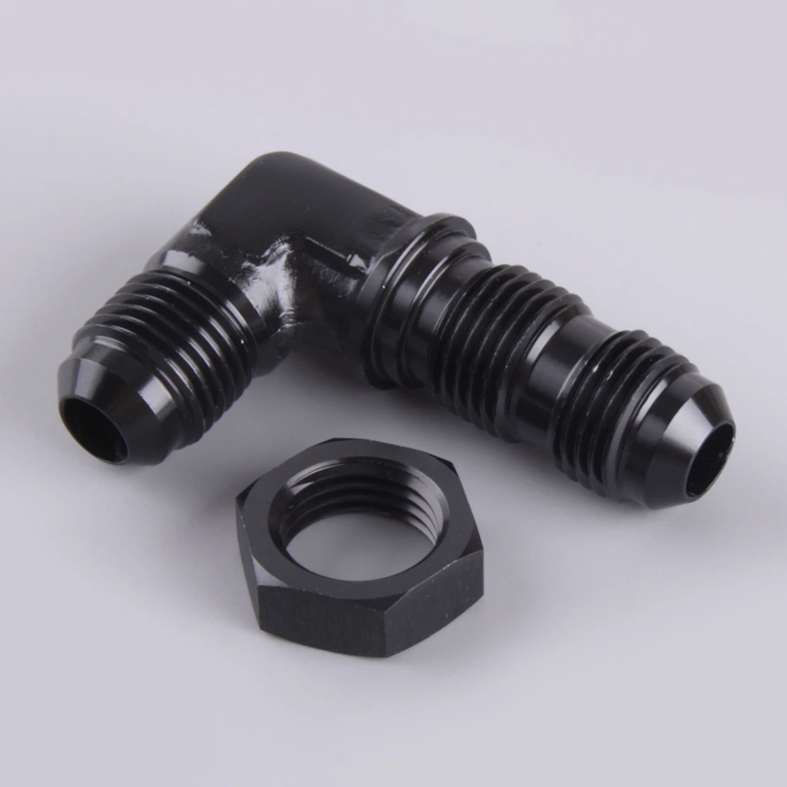 AN6 to AN6 Male 90° Bulkhead Flare Fitting Union Adapter With Nut Black Aluminum Fit for Universal