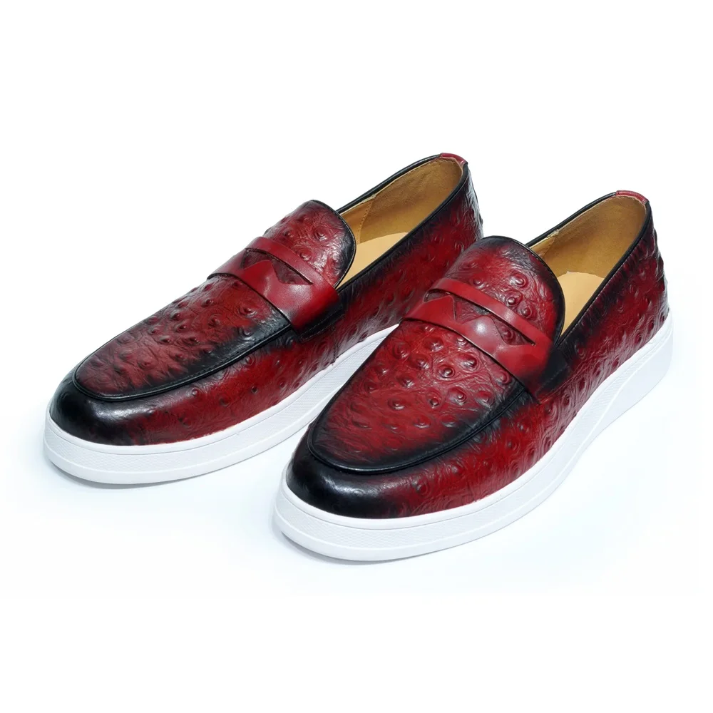 Fashion Genuine Leather Casual Shoes Flat Penny Loafers Round Toe Slip-On Mocassin Homme Blue Black Red Sneakers Footwear Male