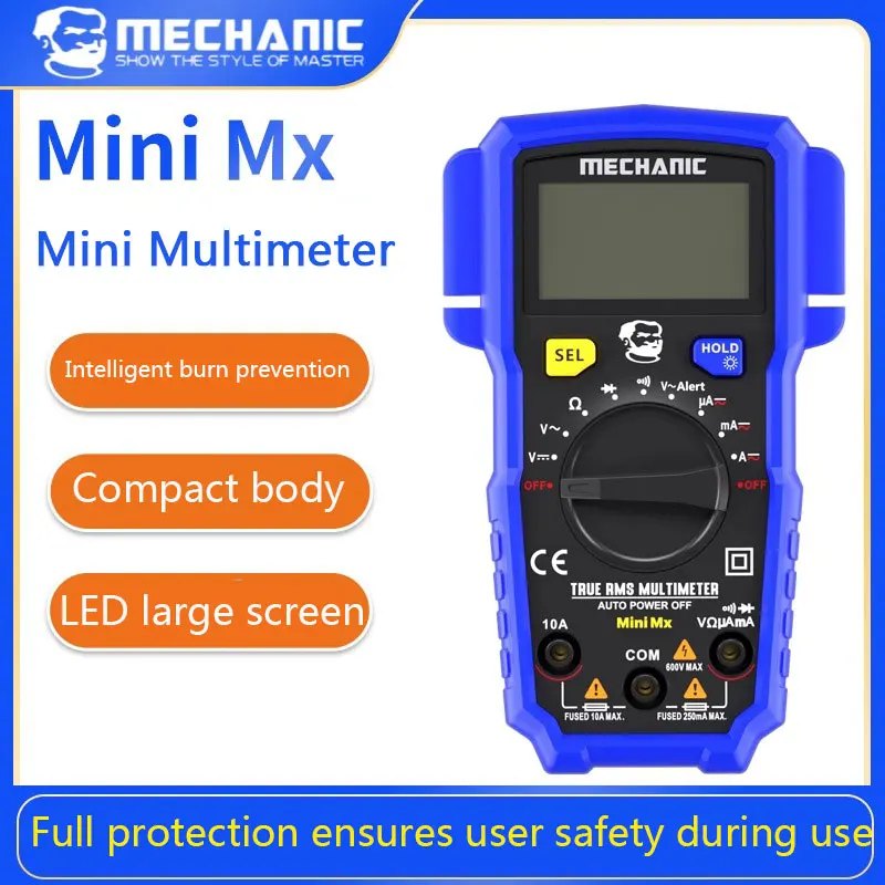 

Mechanic Mini MX Digital Multimeter True RMS AC/DC Voltage Current Resistance Tester Auto Shutdown LED Backlight for DIY Repair