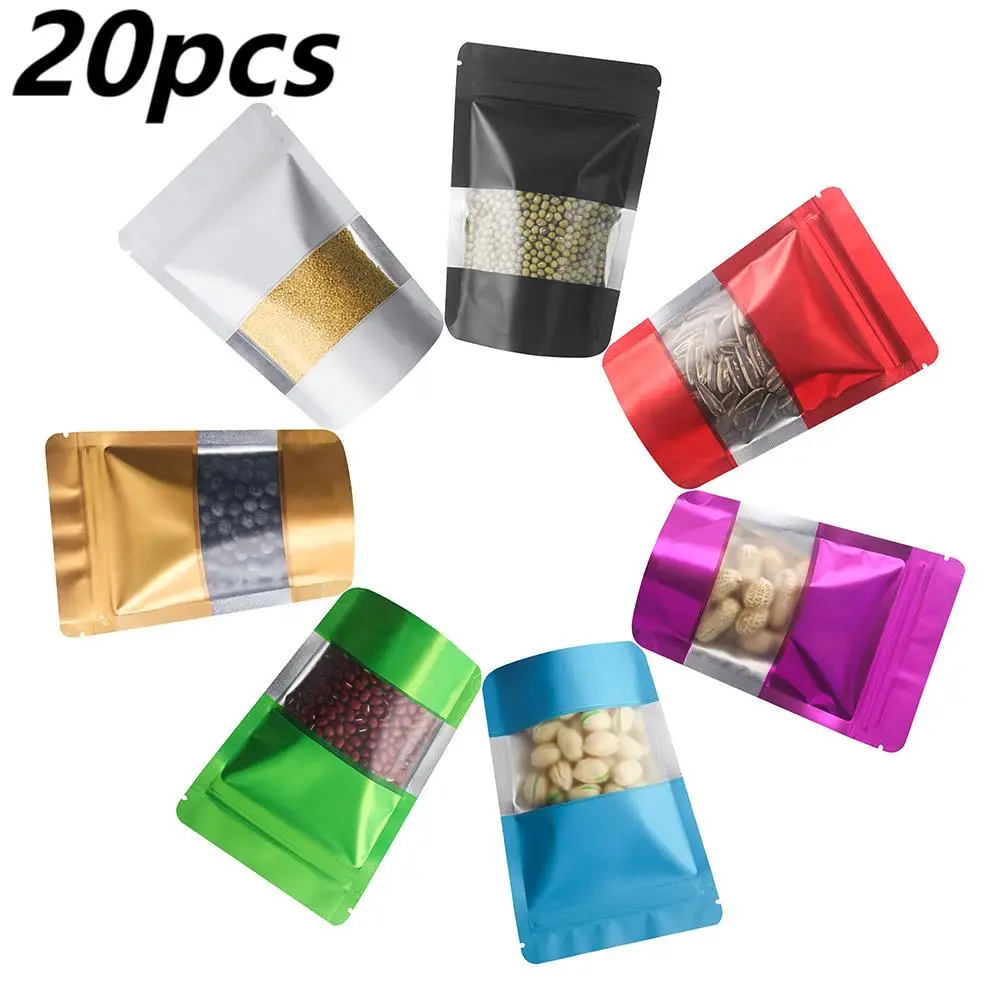 Reusable Thickened Moisture-proof Food Storage Upright Snacks Plastic Transparent Small Window Aluminum Foil Lined Mylar Bags