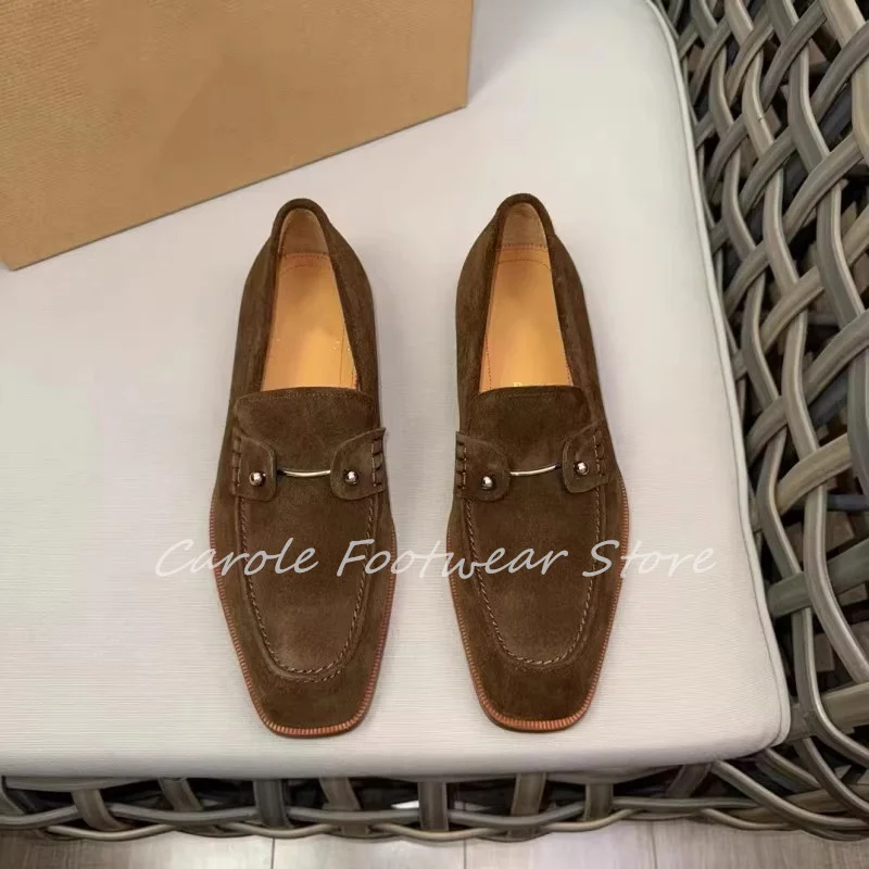 Square Toe Shallow Casual Shoes Male Daily Footwear Leather Loafers Wedding Shoes British Style Metallic Pin Loafers for Men - view 5