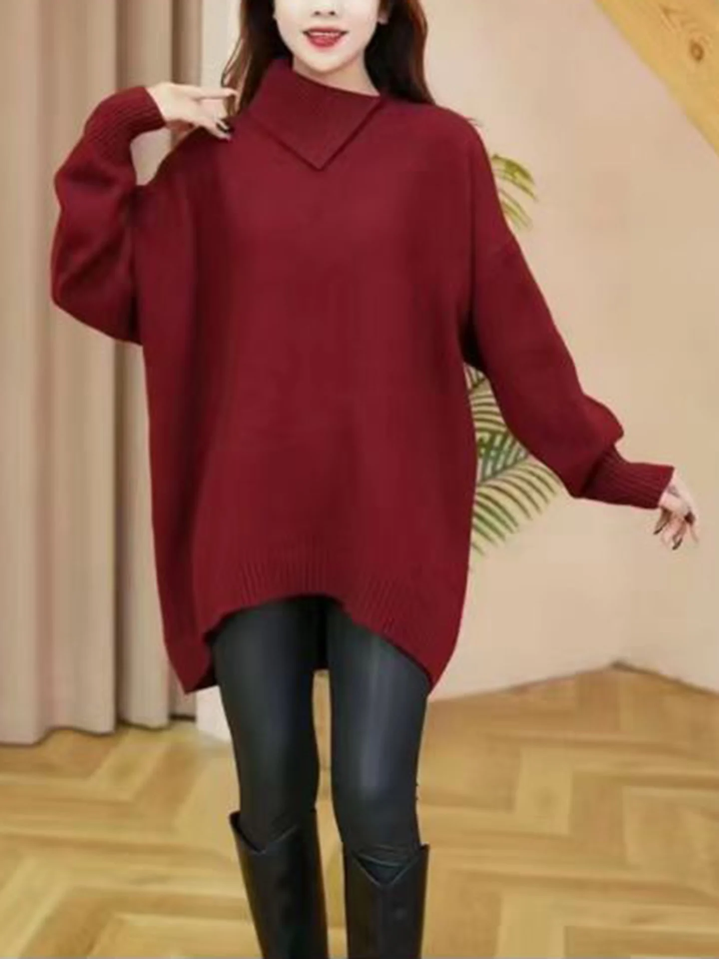 أنيقة غير متناظرة هيم فضفاض متماسكة سترة المرأة Faion ربيع الخريف جديد Sle مريحة لينة النسيج ملابس غير رسمية للتنقل