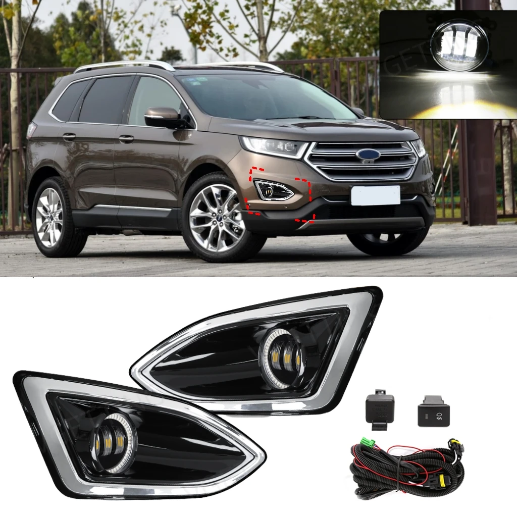 2Pcs Foglamp For Ford Edge 2015 2016 2017 2018 Front Bumper Fog Light with Cover Driving Daylight Assembly Car Accessories