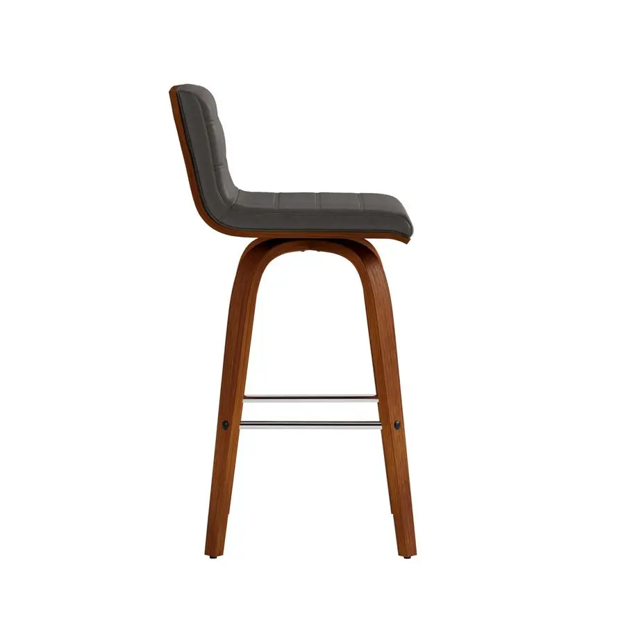 비엔나 26 카운터 높이 회전식 회색 인조 가죽 및 호두나무 바 스툴