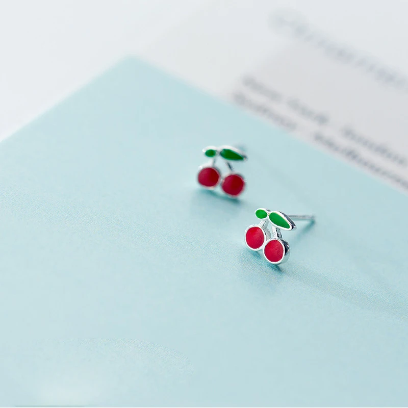 RYJU 925 Sterling Silver Cute Little Cherry Earrings Women Girl Party Anniversary Gift Fashion Earrings Jewelry Birthday Gifts