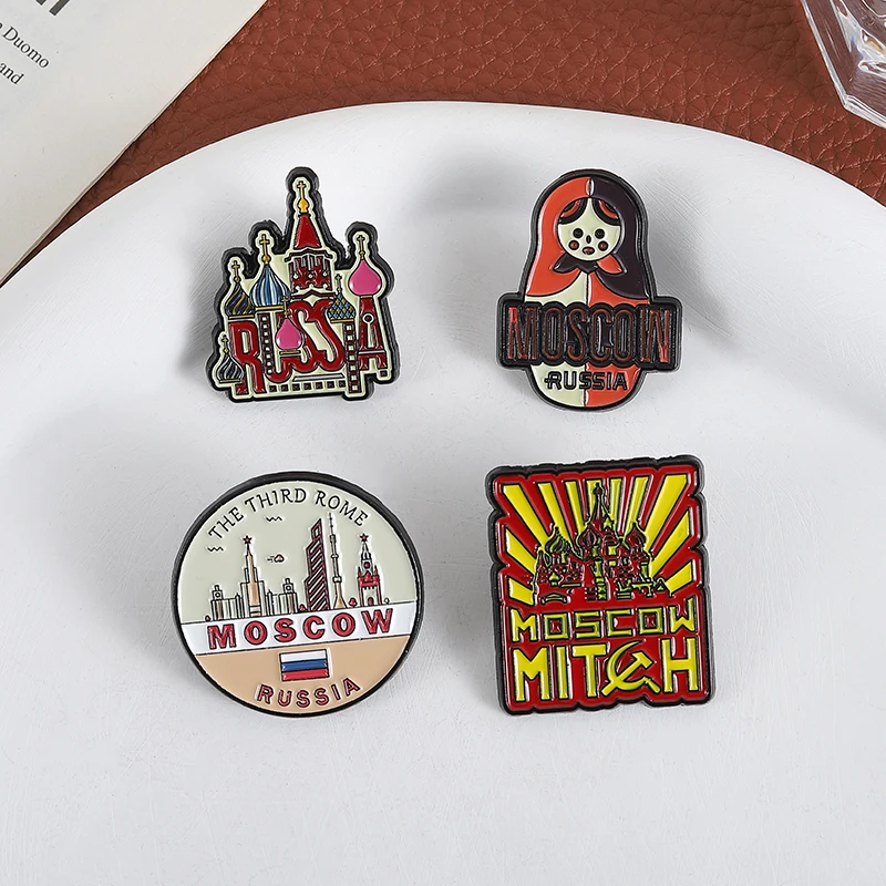 The Third Rome MOSCOW RUSSIA Eaneml Pin Iconic Building Saint Basil's Cathedral Matryoshka Dolls Brooch Lapel Badge Jewelry Gift