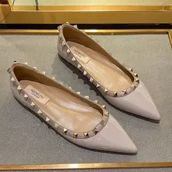 Shallow Mouth Shoes Woman Flats Pointed Toe Modis Soft Rivets Studs Dress 2024 Ballerinas New Fashion Shallow Mouth Korean Shoes