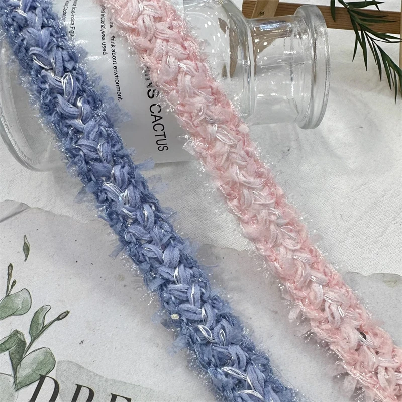 New Blue and Pink Woven Fried Dough Twists Tweed Lace Handmade DIY Clothing Accessories with Decorative Strip Webbing By Yard