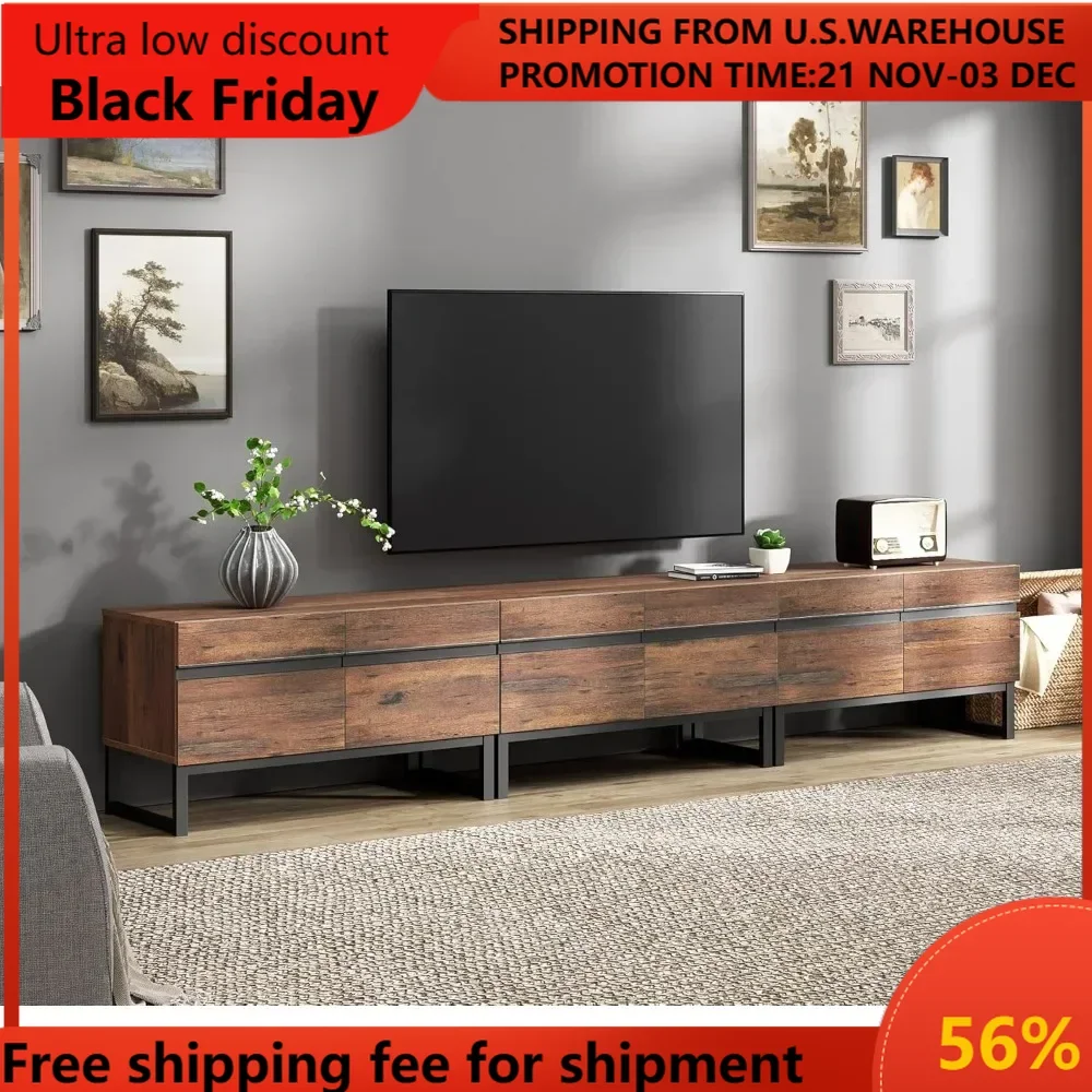 3 in 1 Modern TV Stand for TVs up to 110 inch, Wood Entertainment Center TV Console with Storage Cabinets and Metal Base,