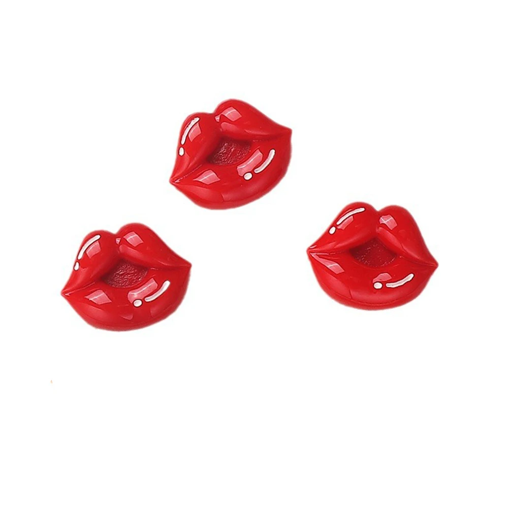 5PCS Shiny Red Lips Series Miniature Flat Back Resin Cabochons For Hairpin Scrapbooking DIY Home Decor Craft Accessories