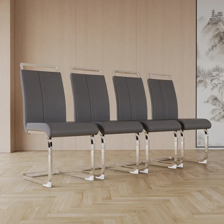 Modern Dining Chairs, PU Faux Leather High Back Upholstered Side Chair with C-shaped Tube plating Metal Legs for Dining Room Ki