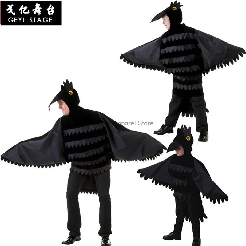 Children Black Crow Costume Genuine Disguise Halloween Kids Animals Performance Cosplay Carnival Party Dress-up Jumpsuit