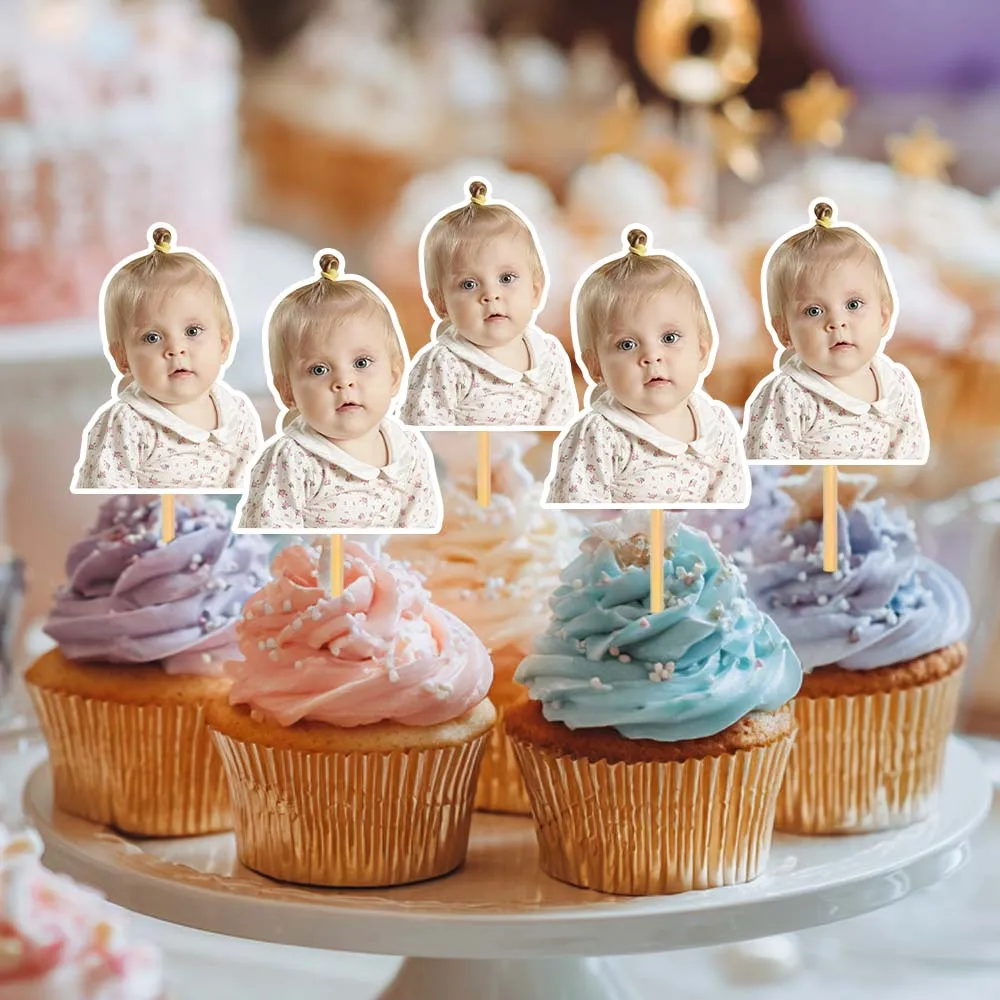 6/12 Stück individuelle Cupcake-Topper mit beliebigem Foto, personalisierte Kuchendekoration für Kinder, Geburtstag, Hochzeit, Party, Dekoration, Weihnachtszubehör