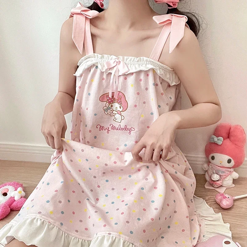 2024 Summer New Fashion Student Cartoon Print Mid-Length JSK Girly Sweet Cute Bow Ruffles Loose Slim Kawaii Dress Y2k Clothes