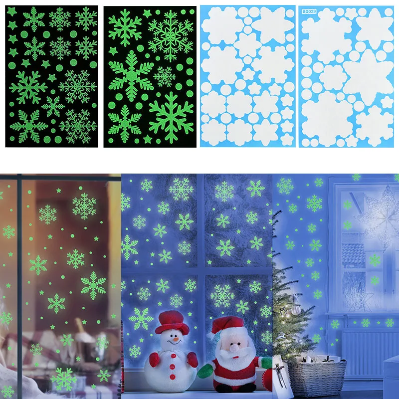 

Christmas Luminous Snowflake Wall Sticker Indoor Window Stickers Glow in the Dark Christmas Party Fake Snow Luminous Decor Decal