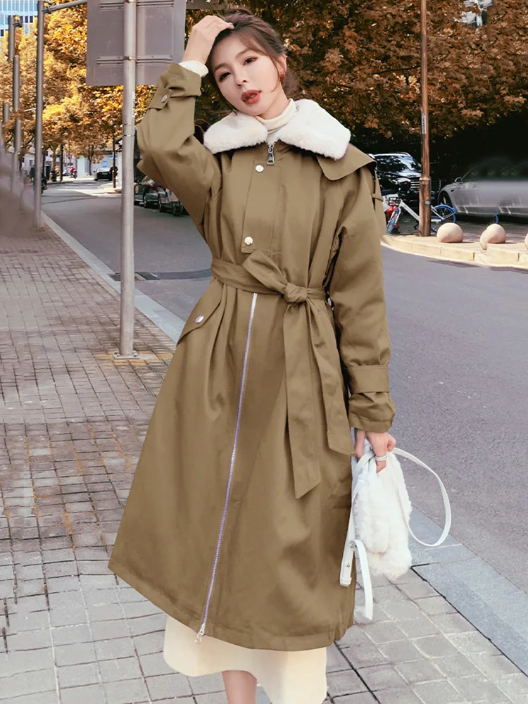 New Women Autumn Winter Long Cotton Padded Coat Fashion Turn-down Collar Velvet Lining Loose Parkas Coat Casual Thick Warm Coat