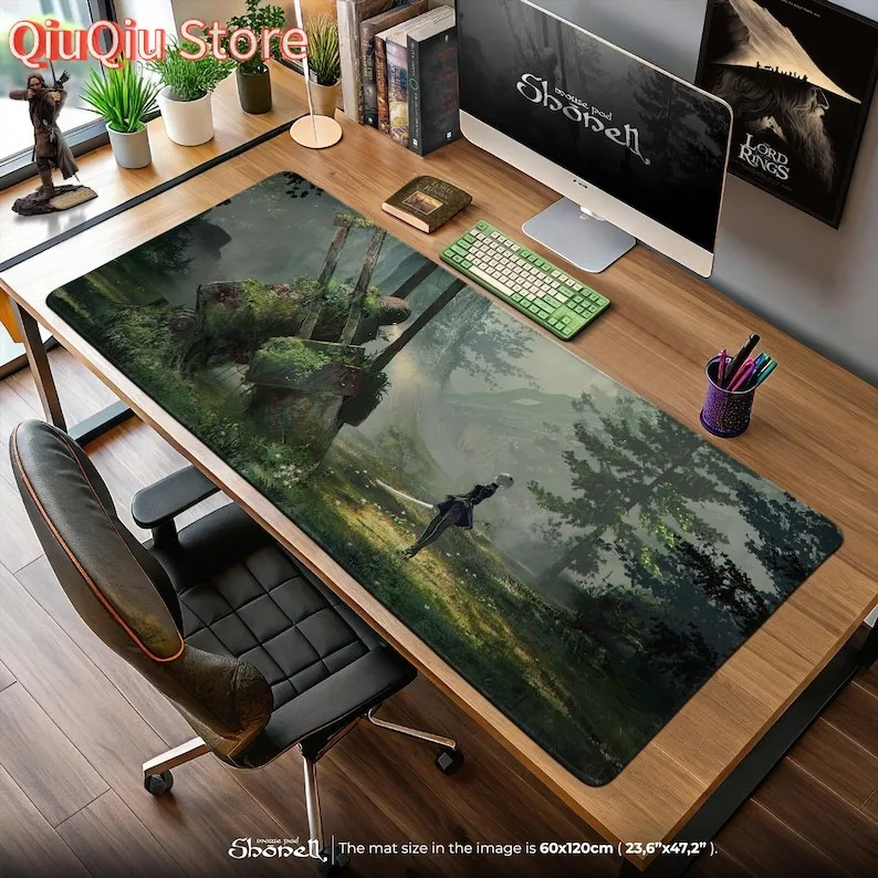 Tappetino per mouse 2B Forest Ruins – Scena meccanica sovralimentata NieR Automata, arte fantascientifica, tappetino da scrivania per giochi, regalo per fan YoRHa